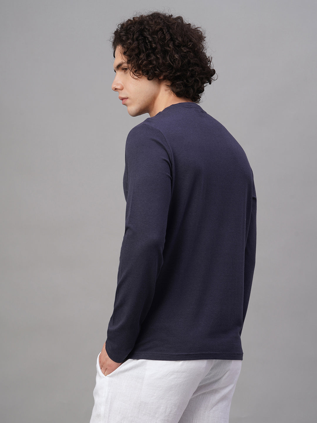 Men's Navy Cotton Bamboo Elastane Slim Fit Tshirt