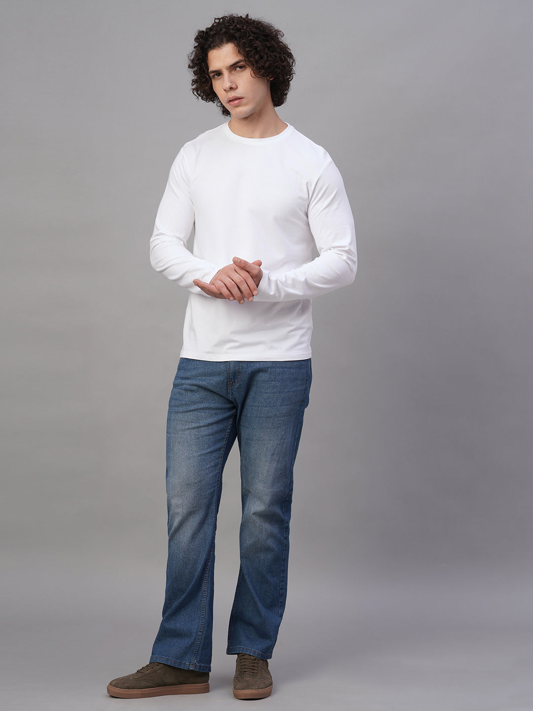 Men's White Cotton Bamboo Elastane Slim Fit Tshirt