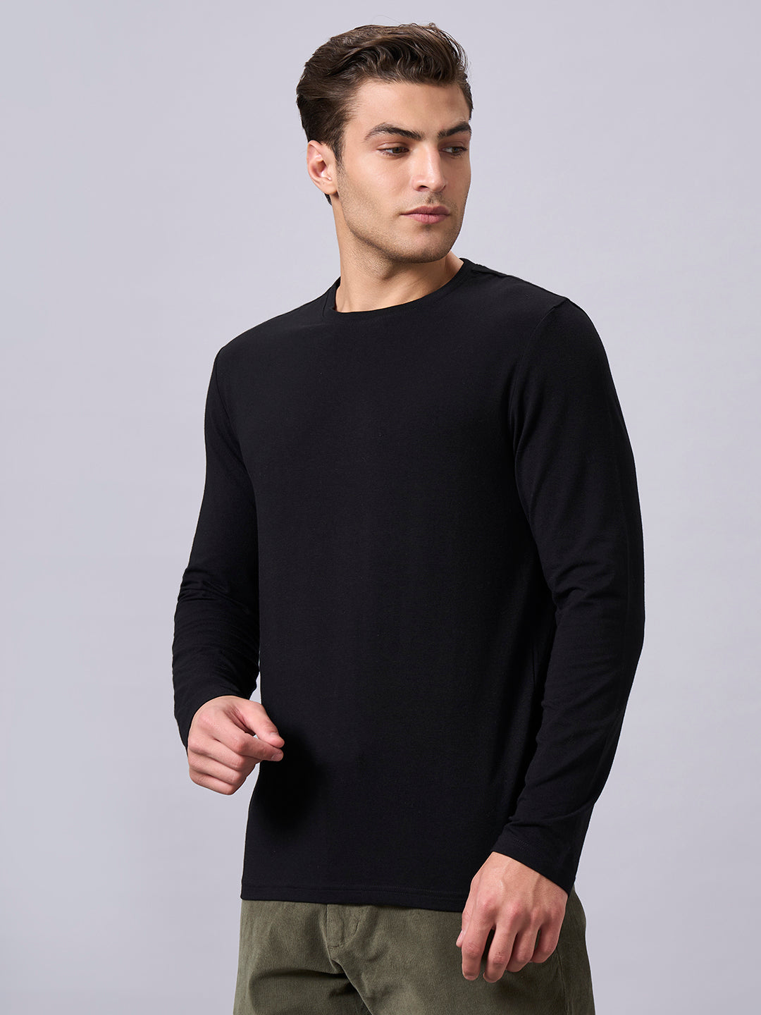 Men's Black Cotton Bamboo Elastane Regular Fit Tshirt