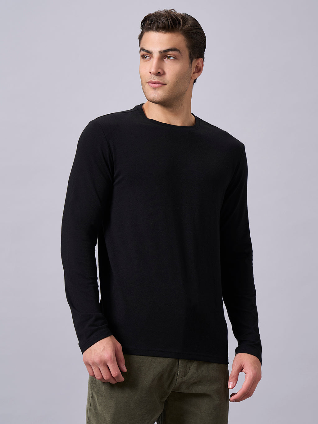 Men's Black Cotton Bamboo Elastane Regular Fit Tshirt
