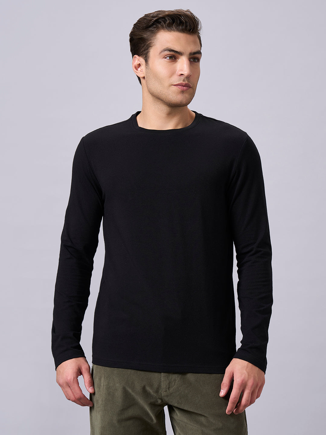 Men's Black Cotton Bamboo Elastane Regular Fit Tshirt
