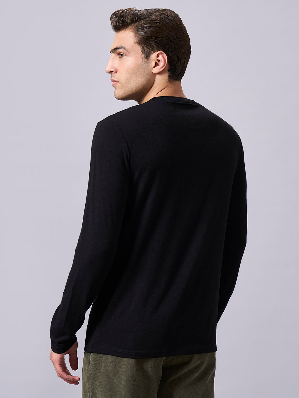 Men's Black Cotton Bamboo Elastane Regular Fit Tshirt