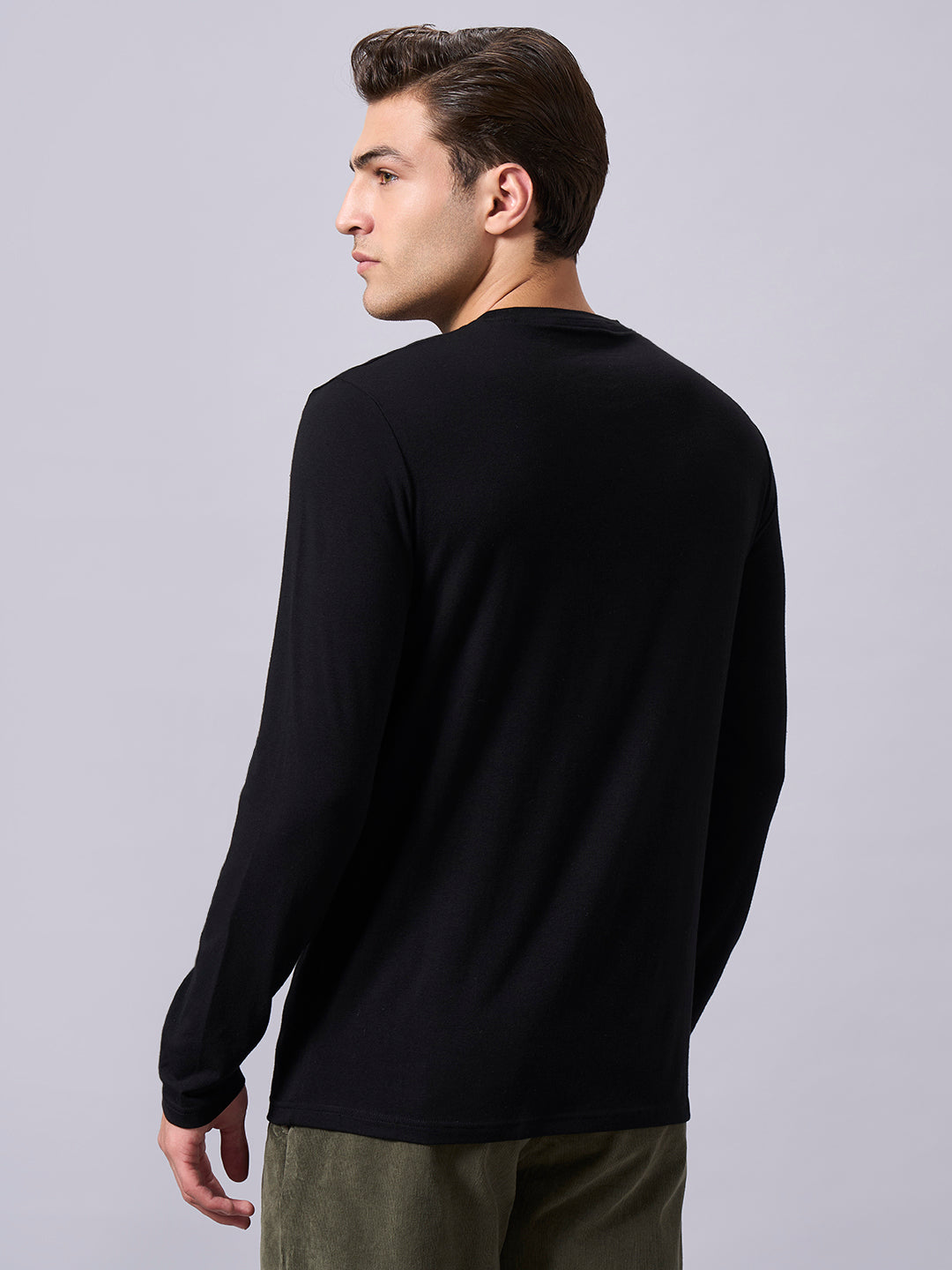 Men's Black Cotton Bamboo Elastane Regular Fit Tshirt
