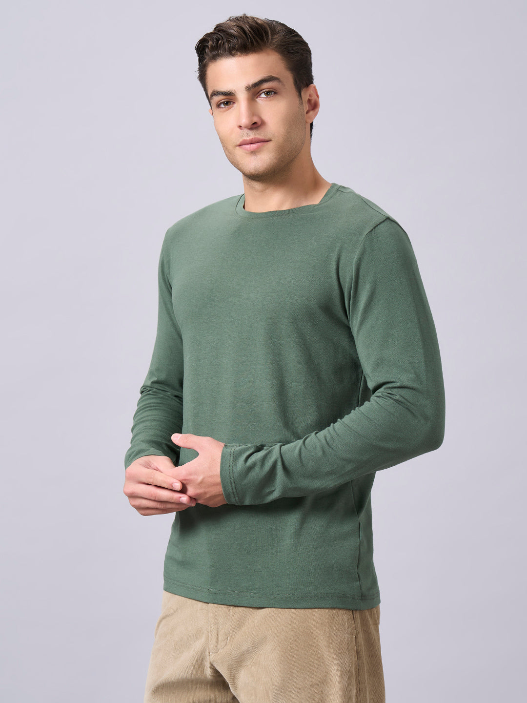 Men's Olive Cotton Bamboo Elastane Regular Fit Tshirt