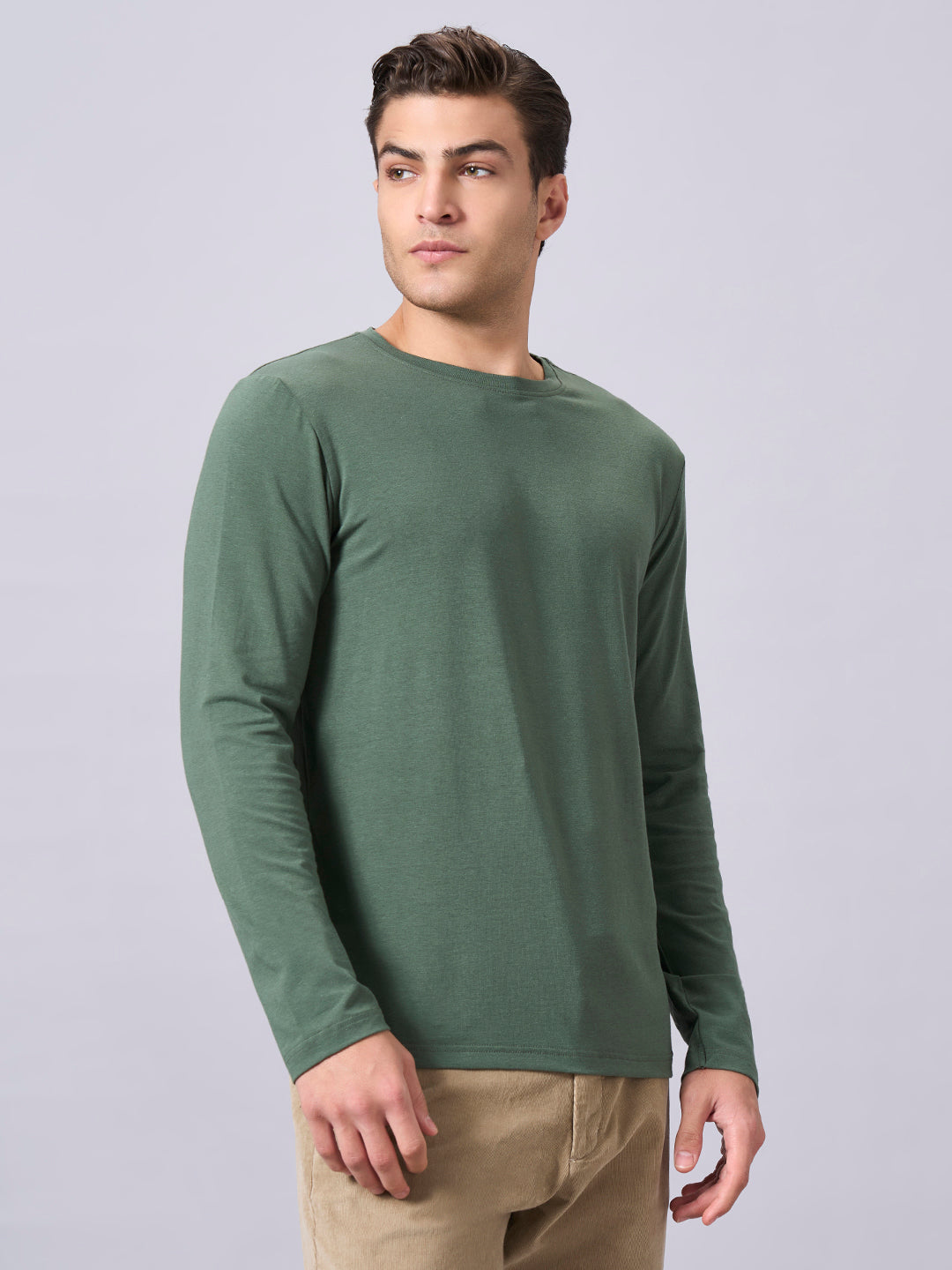 Men's Olive Cotton Bamboo Elastane Regular Fit Tshirt