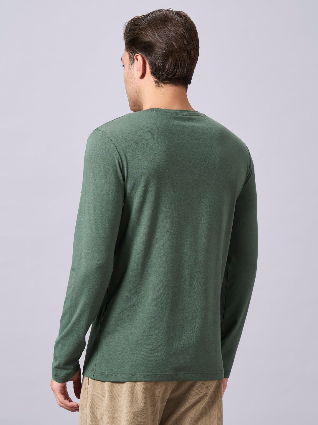 Men's Olive Cotton Bamboo Elastane Regular Fit Tshirt