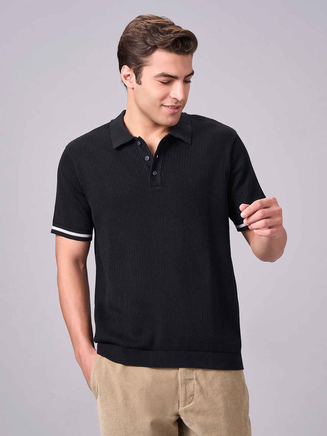 Men's Black 100% Cotton Regular Fit Tshirt