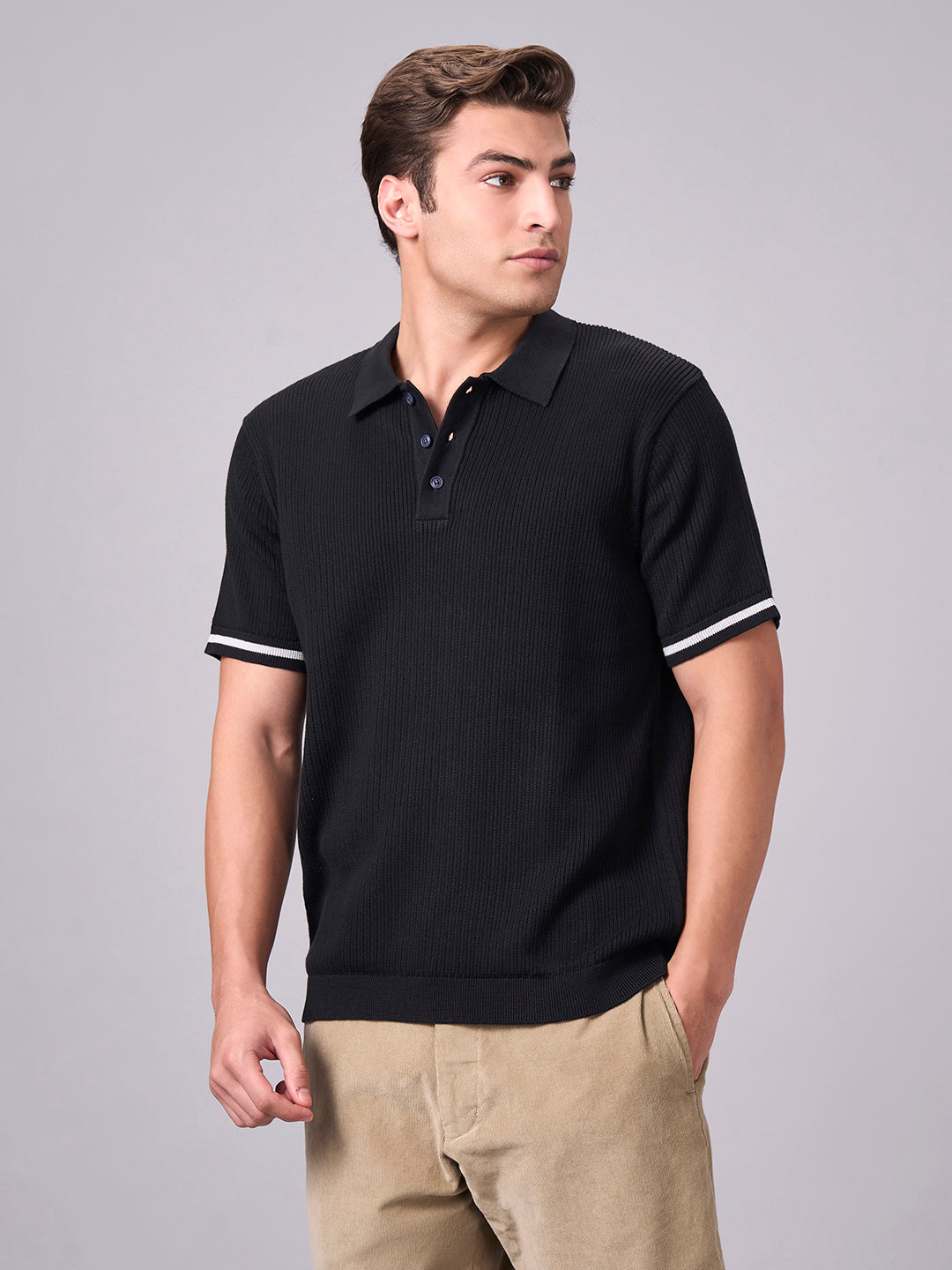 Men's Black 100% Cotton Regular Fit Tshirt