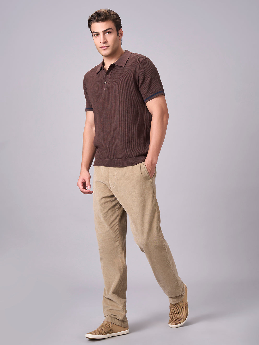 Men's Brown 100% Cotton Regular Fit Tshirt