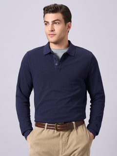 Men’s Organic Cotton Regular Fit Long Sleeve Polo T-Shirt Navy