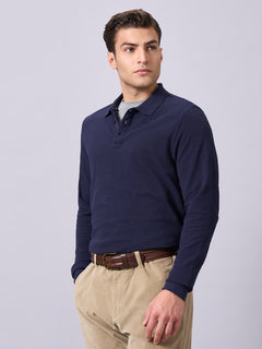 Men’s Organic Cotton Regular Fit Long Sleeve Polo T-Shirt Navy