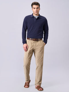 Men’s Organic Cotton Regular Fit Long Sleeve Polo T-Shirt Navy