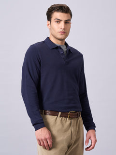 Men’s Organic Cotton Regular Fit Long Sleeve Polo T-Shirt Navy