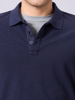 Men’s Organic Cotton Regular Fit Long Sleeve Polo T-Shirt Navy