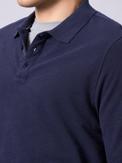 Men’s Organic Cotton Regular Fit Long Sleeve Polo T-Shirt Navy