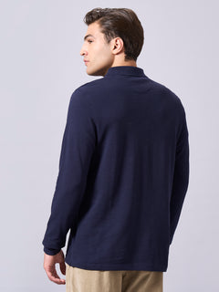 Men’s Organic Cotton Regular Fit Long Sleeve Polo T-Shirt Navy
