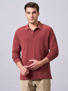 Men’s Organic Cotton Regular Fit Long Sleeve Polo T-Shirt Red