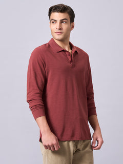 Men’s Organic Cotton Regular Fit Long Sleeve Polo T-Shirt Red