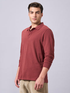 Men’s Organic Cotton Regular Fit Long Sleeve Polo T-Shirt Red