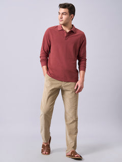 Men’s Organic Cotton Regular Fit Long Sleeve Polo T-Shirt Red