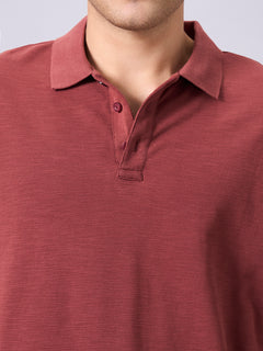 Men’s Organic Cotton Regular Fit Long Sleeve Polo T-Shirt Red