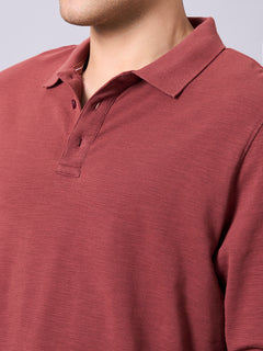 Men’s Organic Cotton Regular Fit Long Sleeve Polo T-Shirt Red