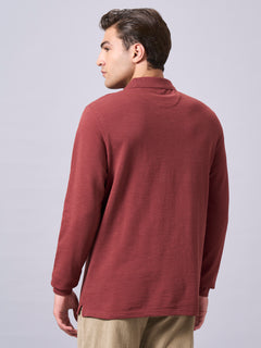 Men’s Organic Cotton Regular Fit Long Sleeve Polo T-Shirt Red