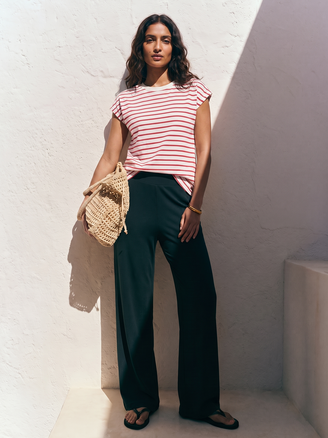 Women's Navy Cotton Elastane Regular Fit Knit Pant