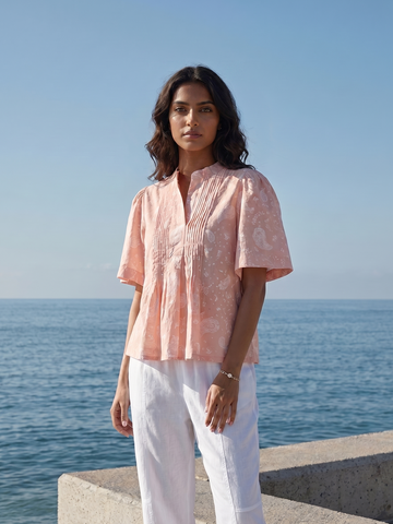 Women's Peach 100% Cotton Regular Fit Blouse