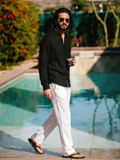 Men's Black 100% Linen Regular Fit Shirt