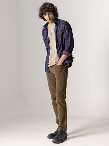 Men's Corduroy Olive 100% Cotton Lycra Slim Fit Pant