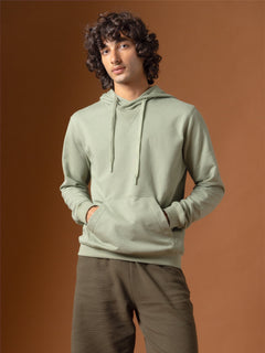 Men's Green Organic Cotton Regular Fit Hoodie Sweatshirt Light