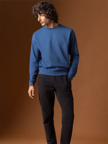 Men's Blue Organic Cotton Regular Fit Sweatshirt