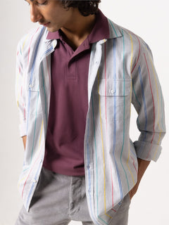 Men’s Cotton Regular Fit Pocket Stripe Summer Shirt Blue