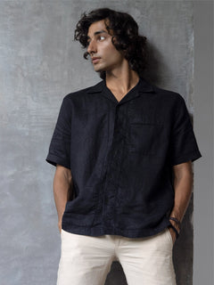 Men’s Linen Regular Fit Resort Shirt Black