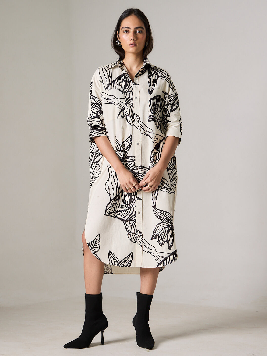 Women's White 100% Cotton Boxy Fit Dress