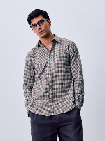 Men's Sky/Olive Cotton Lycra Regular Fit Shirt