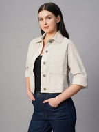 Women's Corduroy Offwhite 100% Cotton Regular Fit Jacket