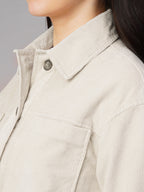 Women's Corduroy Offwhite 100% Cotton Regular Fit Jacket