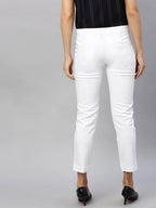 Women's Cotton Lycra Regular Solid Straight Fit Pant White