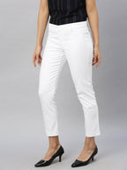 Women's Lycra White Regular Fit Pant Cotton