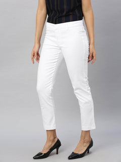 Women’s Lycra Cotton Regular Fit Pant White
