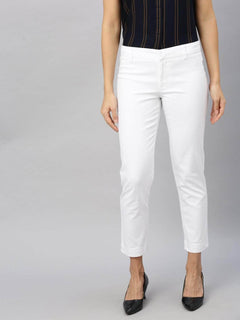 Women’s Cotton Lycra Straight Fit Pant White