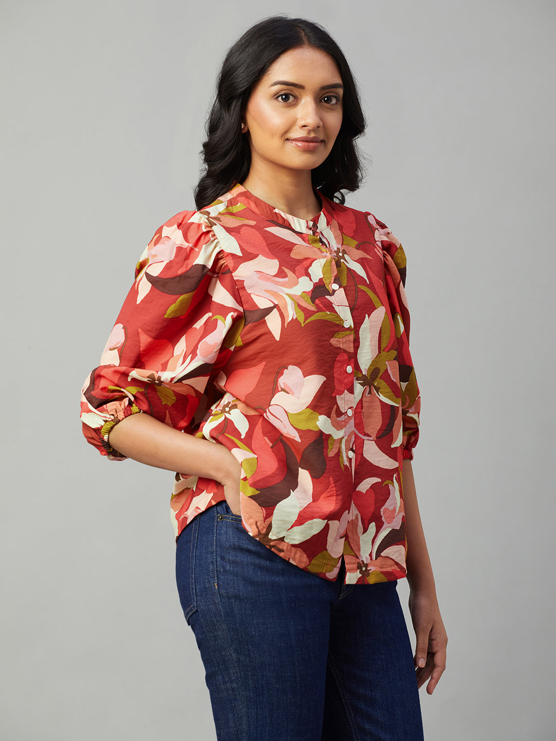 Women's Red 100% Viscose Regular Fit Blouse
