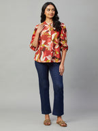 Women's Red 100% Viscose Regular Fit Blouse