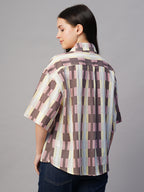 Women's Pink Cotton Flax Boxy Fit Blouse