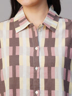 Women's Pink Cotton Flax Boxy Fit Blouse