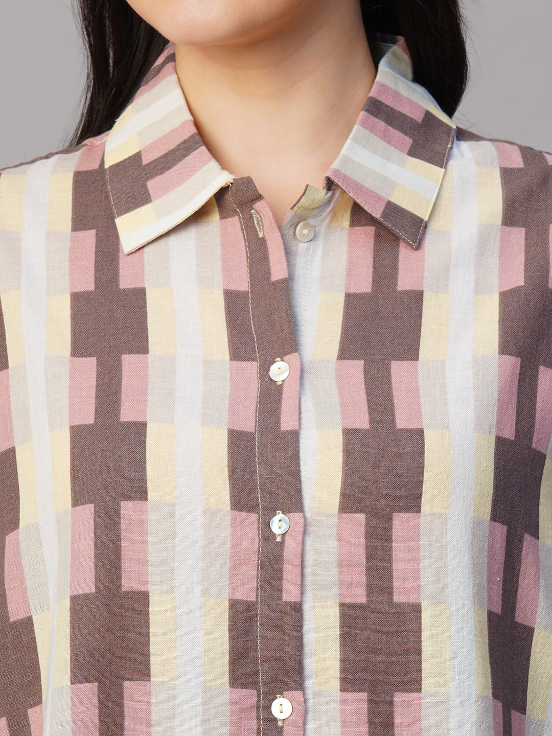 Women's Pink Cotton Flax Boxy Fit Blouse