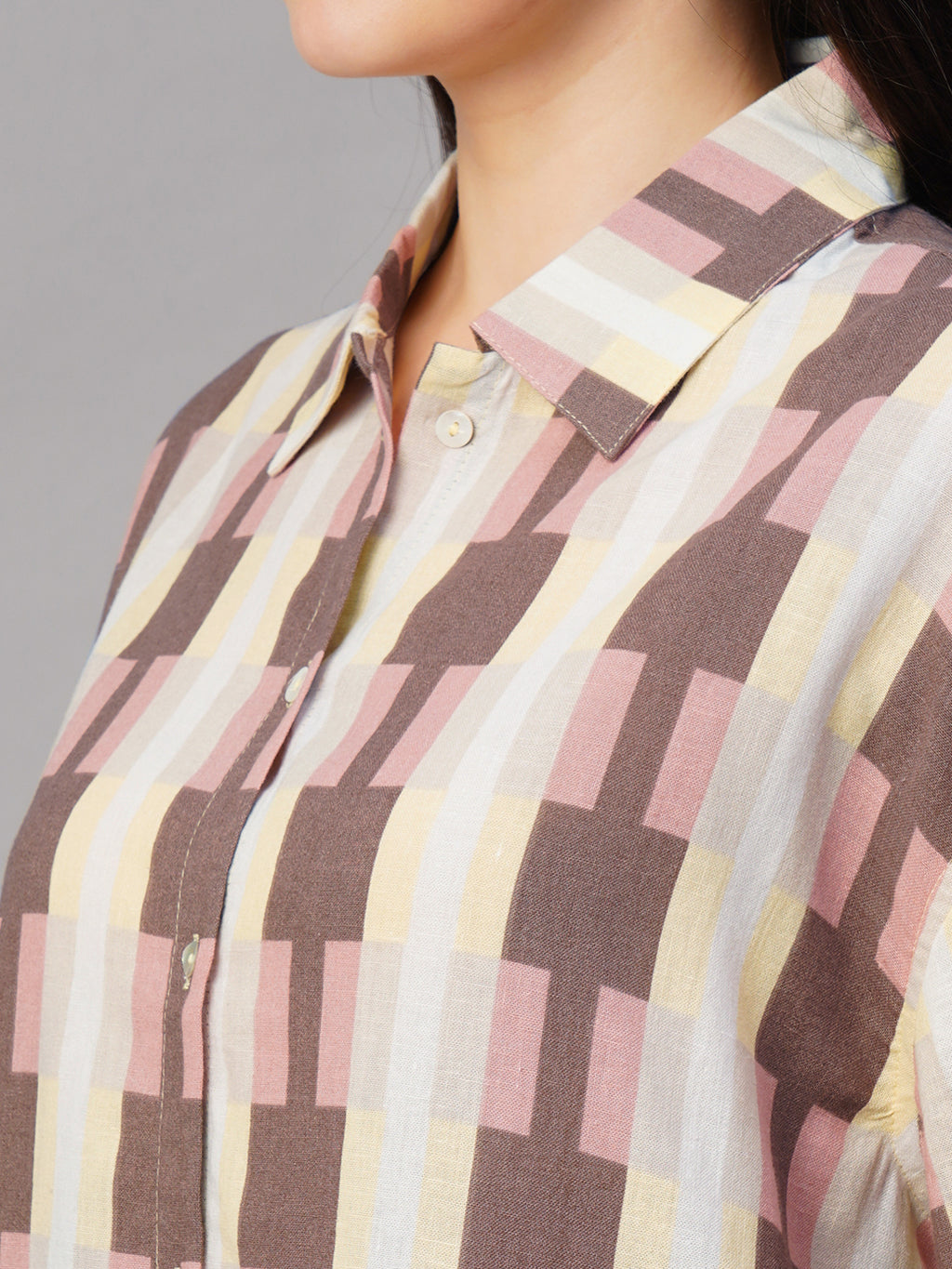 Women's Pink Cotton Flax Boxy Fit Blouse