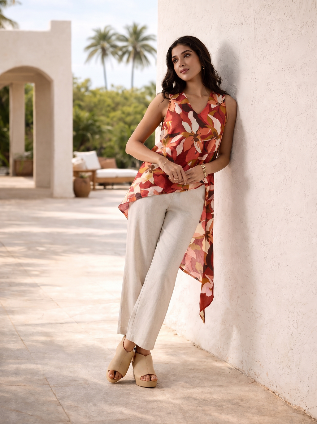 Women's 100% Linen Wide Leg Pant Beige